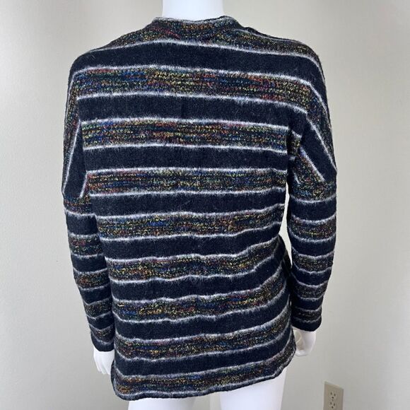 Modcloth Women Size M Blue Eyelash Stripped Open Front Pullover Cardigan Sweater - Picture 9 of 14